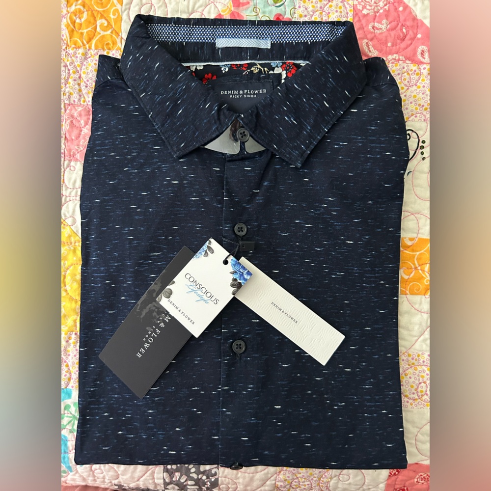 Denim & Flower Navy Speckled Casual Shirt